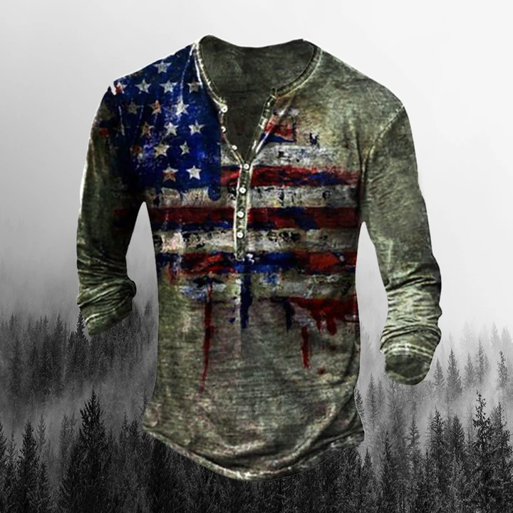 Men's Outdoor Freedom Eagle Print Comfortable Long Sleeve