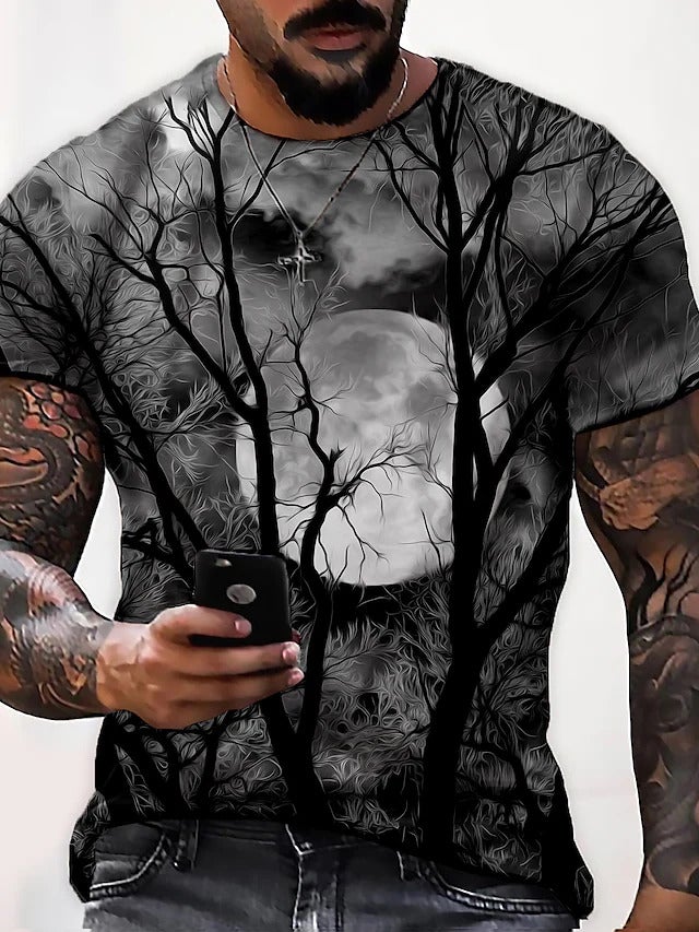 Men's  Tee T shirt Shirt 3D Print Graphic Prints Moon Print Short Sleeve Halloween Tops Casual Designer Big and Tall Blue Purple Gray / Summer