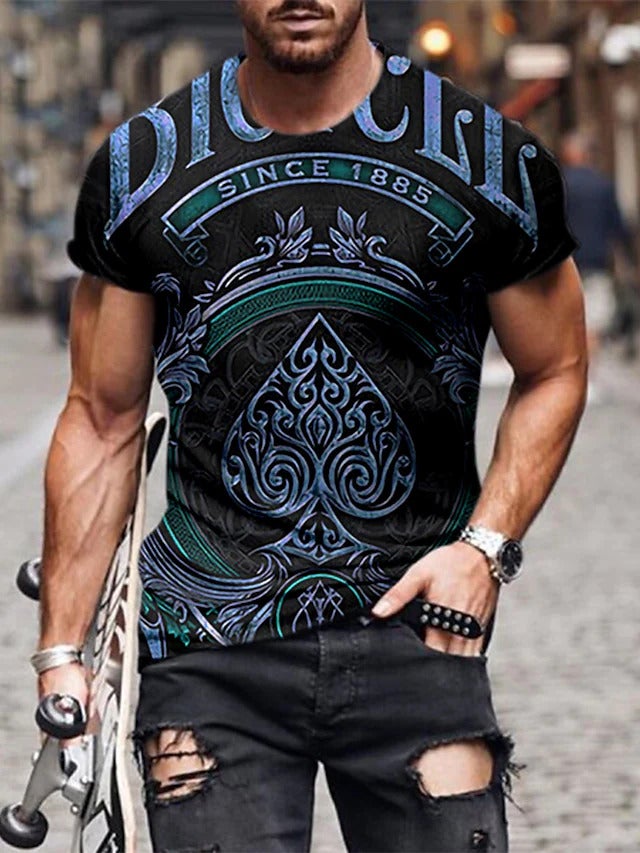 Men's 3D Print Graphic Prints Poker Print Short Sleeve Daily Tops