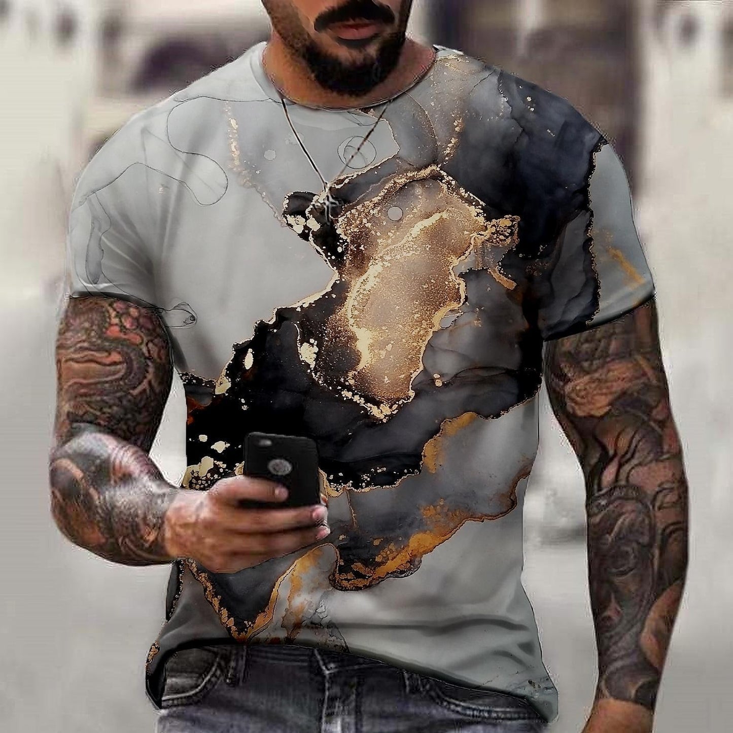 Men's 3D Print Graphic Geometric Crack Plus Size Short Sleeve Casual T-Shirts