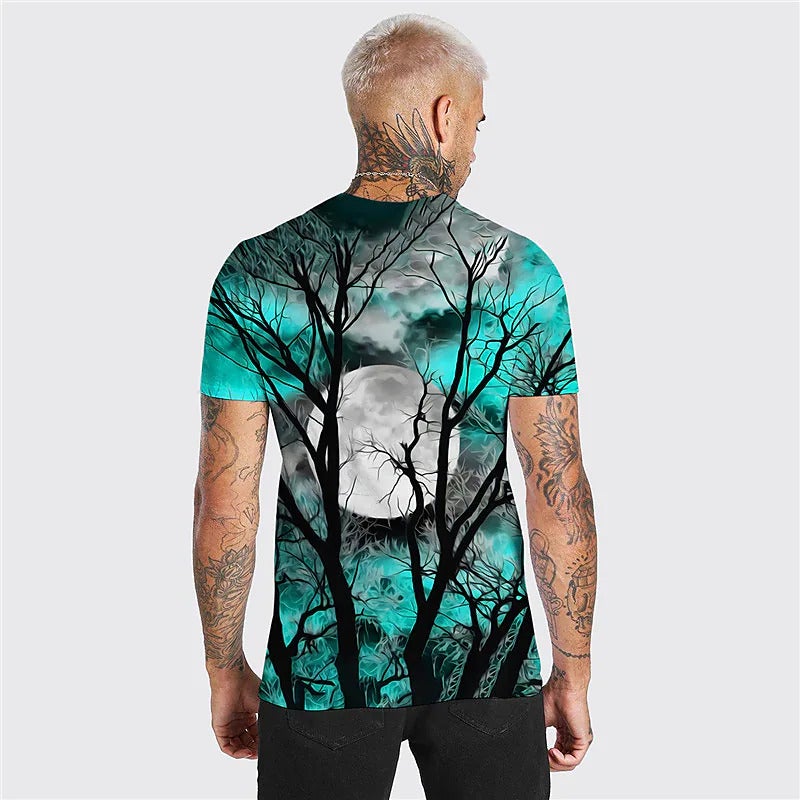 Men's  Tee T shirt Shirt 3D Print Graphic Prints Moon Print Short Sleeve Halloween Tops Casual Designer Big and Tall Blue Purple Gray / Summer