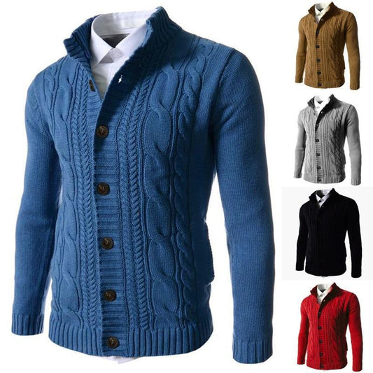 Men Sweater Winter Casual Solid Embroidery Buckle Long Sleeve Knitted Warm Cardigan