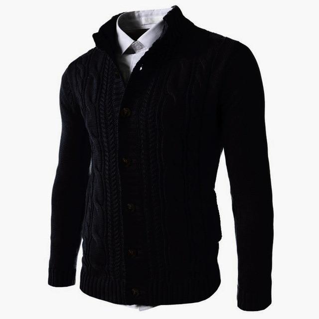 Men Sweater Winter Casual Solid Embroidery Buckle Long Sleeve Knitted Warm Cardigan