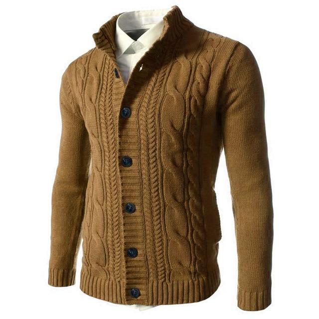 Men Sweater Winter Casual Solid Embroidery Buckle Long Sleeve Knitted Warm Cardigan