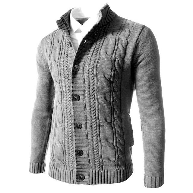 Men Sweater Winter Casual Solid Embroidery Buckle Long Sleeve Knitted Warm Cardigan