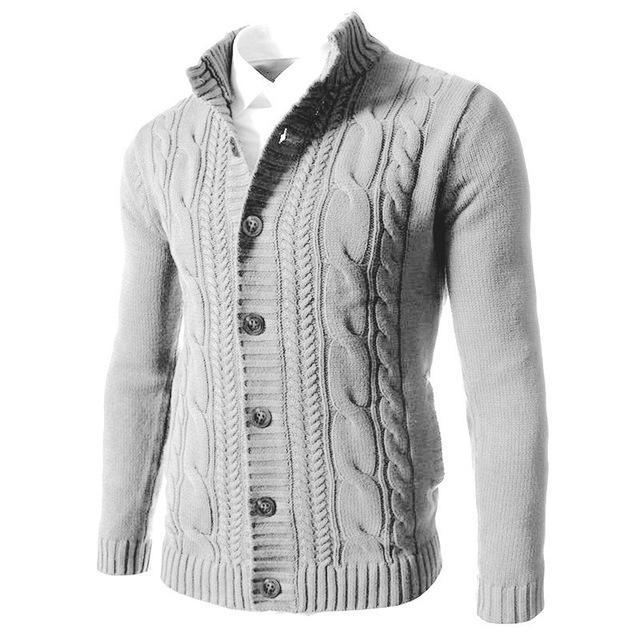 Men Sweater Winter Casual Solid Embroidery Buckle Long Sleeve Knitted Warm Cardigan