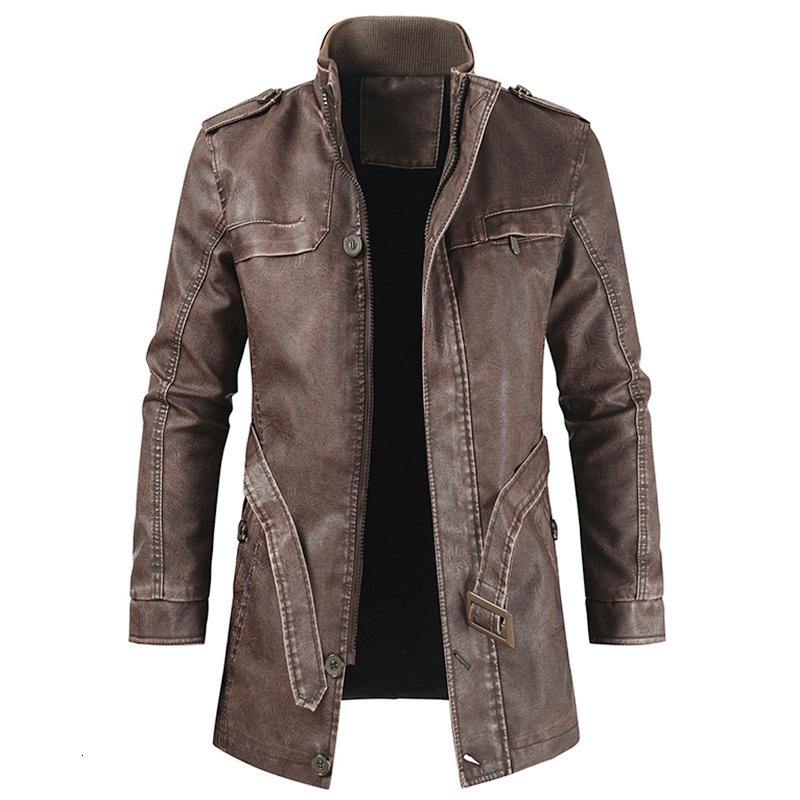 Men Long Thick Fleece Leather Jacket Parkas Men Outfit Warm Pockets Faux Leather Jacket