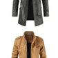Men Long Thick Fleece Leather Jacket Parkas Men Outfit Warm Pockets Faux Leather Jacket