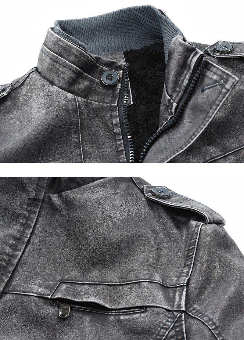 Men Long Thick Fleece Leather Jacket Parkas Men Outfit Warm Pockets Faux Leather Jacket