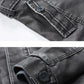 Men Long Thick Fleece Leather Jacket Parkas Men Outfit Warm Pockets Faux Leather Jacket