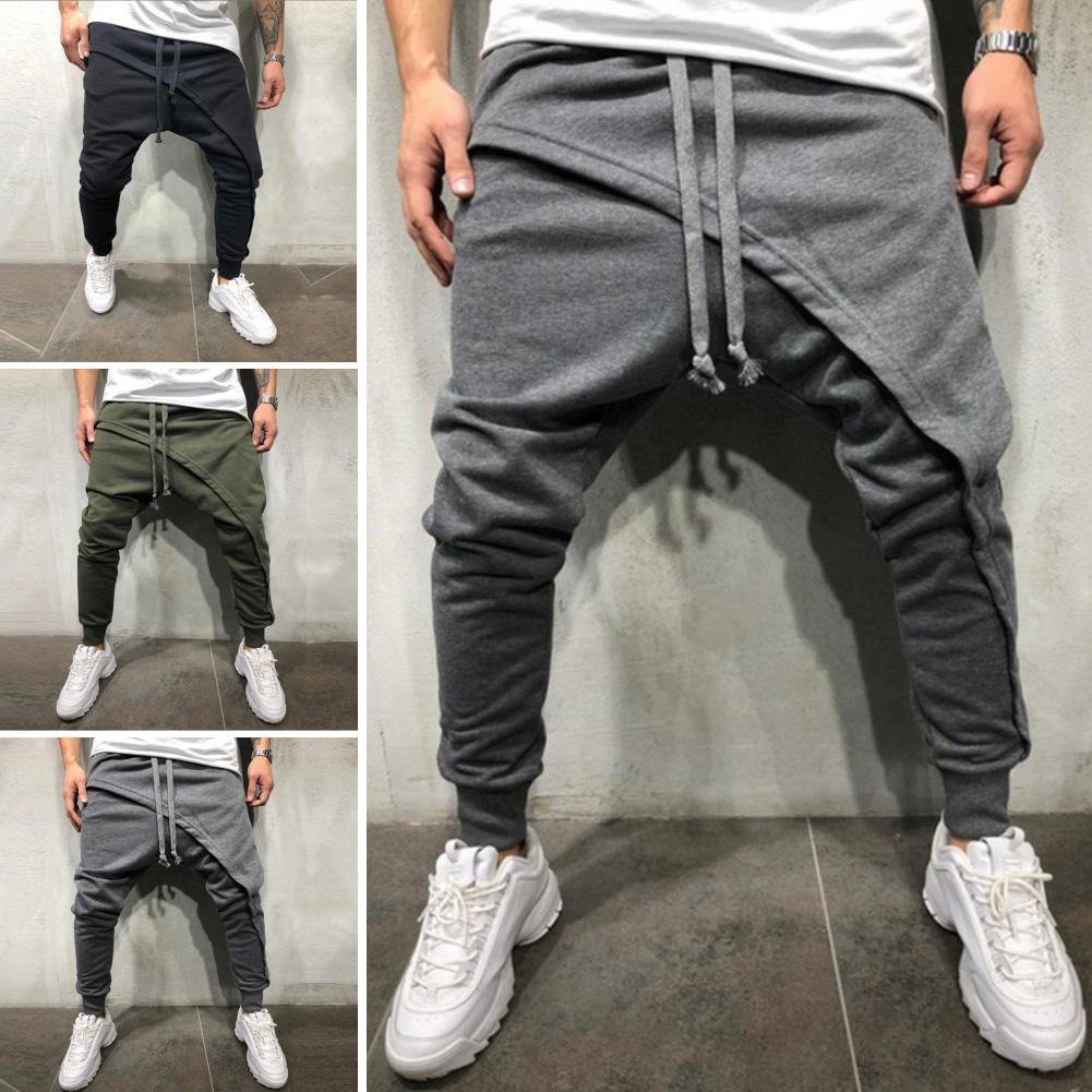 Pants Solid Color Double Layer Baggy Men Pant