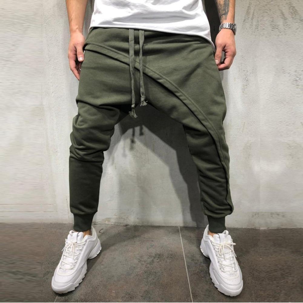 Pants Solid Color Double Layer Baggy Men Pant