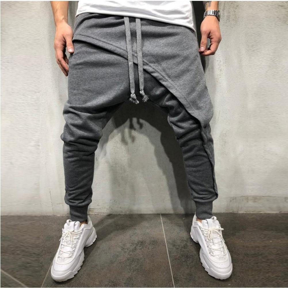 Pants Solid Color Double Layer Baggy Men Pant