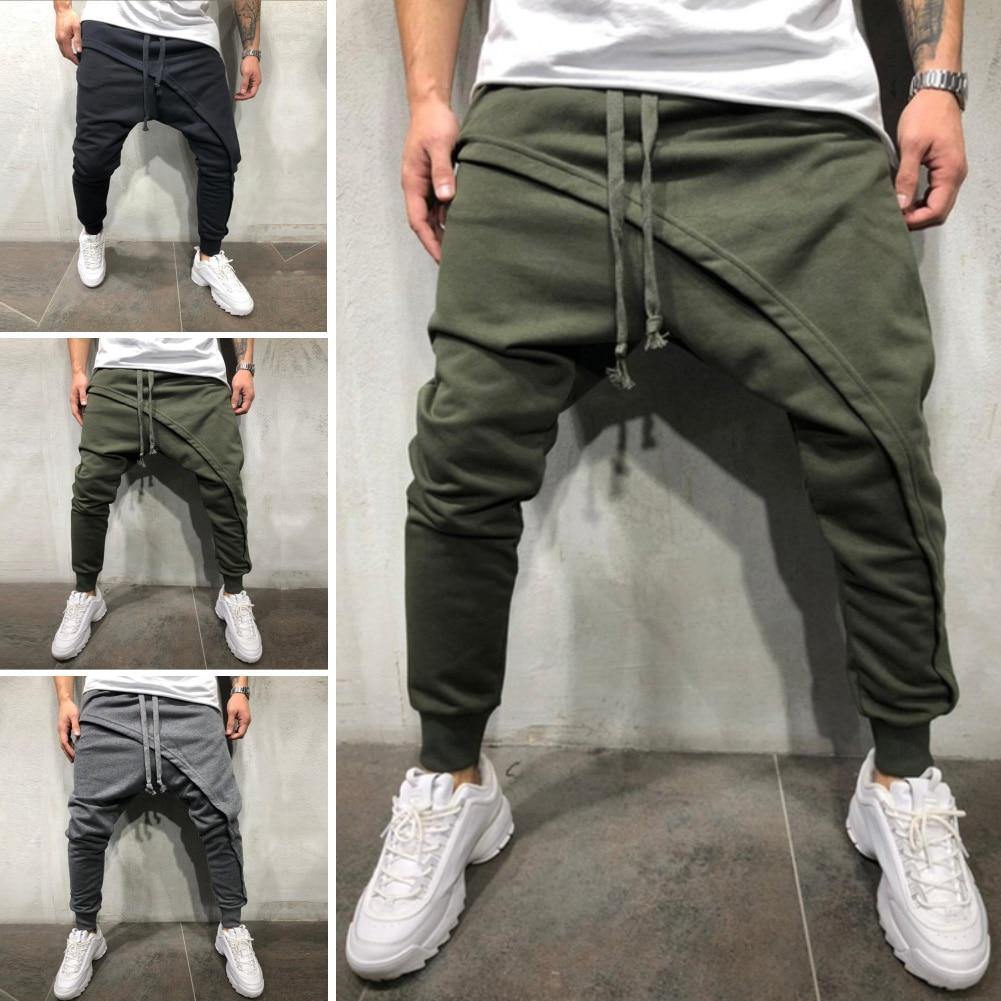 Pants Solid Color Double Layer Baggy Men Pant