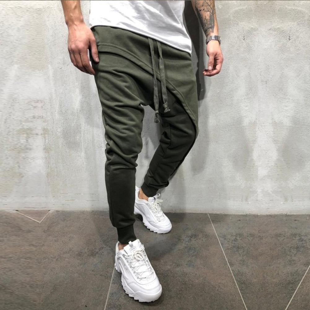 Pants Solid Color Double Layer Baggy Men Pant