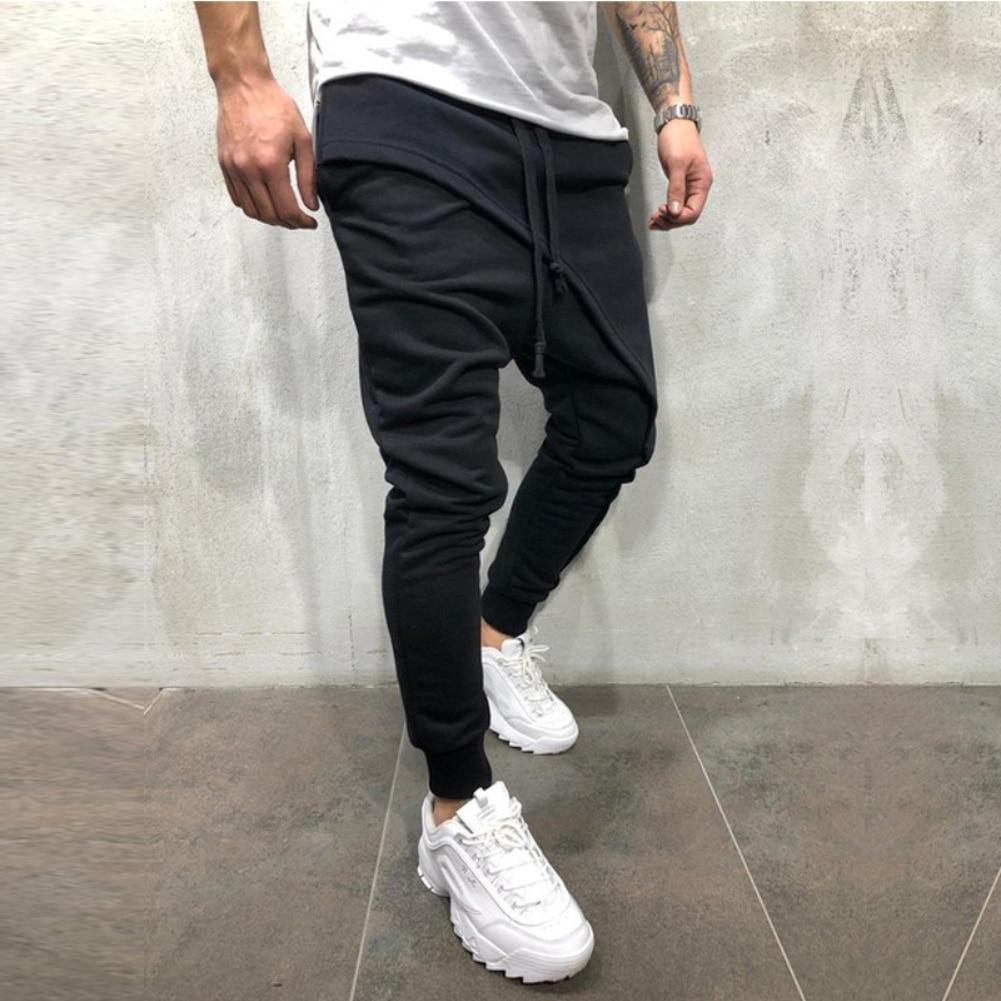 Pants Solid Color Double Layer Baggy Men Pant