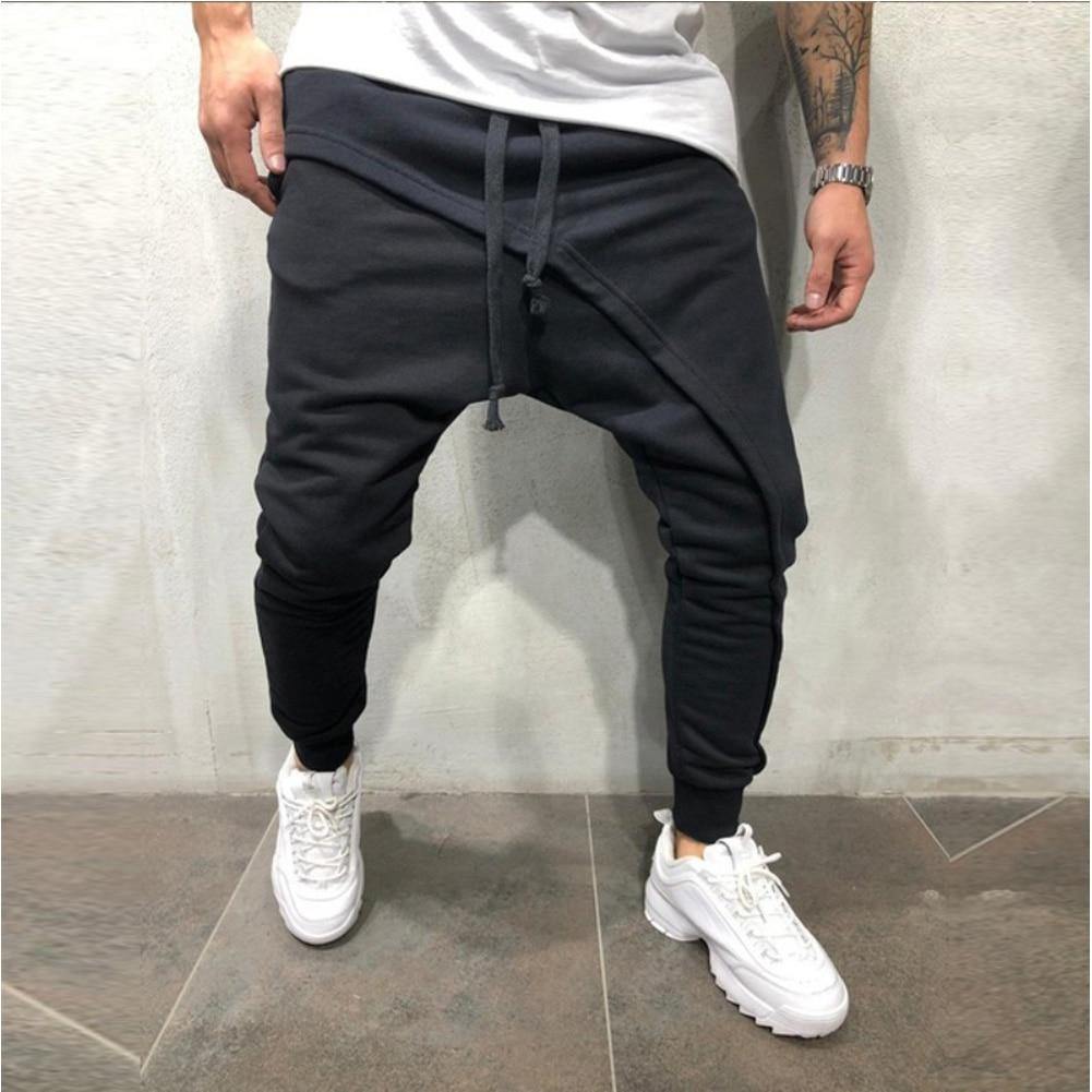 Pants Solid Color Double Layer Baggy Men Pant