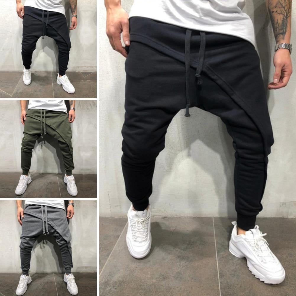 Pants Solid Color Double Layer Baggy Men Pant