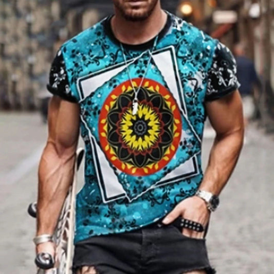 Men Summer Casual Slim 3D Printed Short Sleeve T Shirt