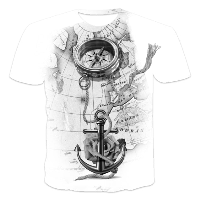 Men 3D Tees New Men's Summer 3D Printed Compass T-Shirt Hip-Hop Style Large Size T-Shirt Cross Style Short Sleeve Clothing