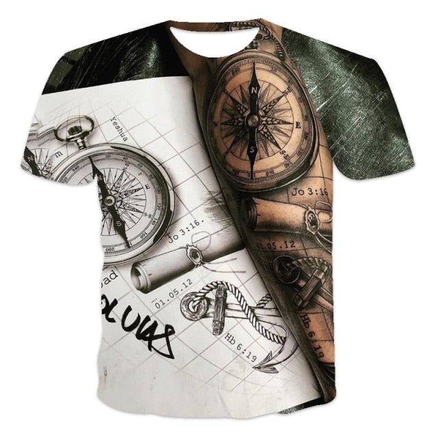 Men 3D Tees New Men's Summer 3D Printed Compass T-Shirt Hip-Hop Style Large Size T-Shirt Cross Style Short Sleeve Clothing