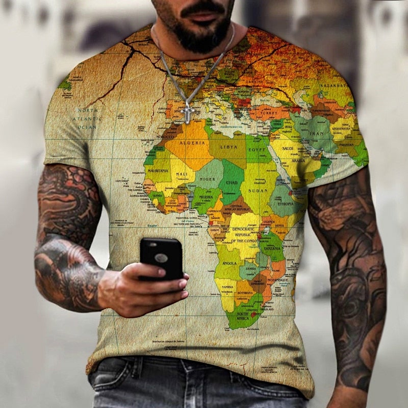 Street map pattern men's T-shirt retro trend new clothing VersatileStreet map pattern men's T-shirt retro trend new clothing Versatile