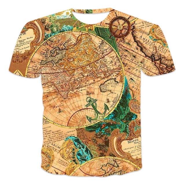 Street map pattern men's T-shirt retro trend new clothing VersatileStreet map pattern men's T-shirt retro trend new clothing Versatile