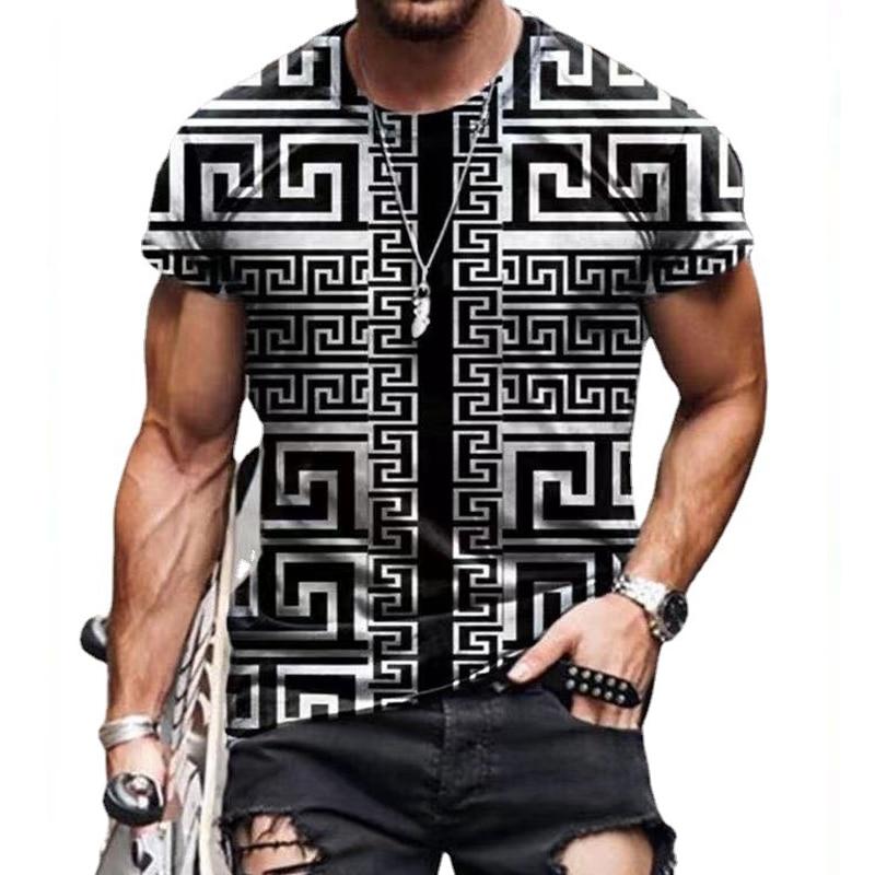 New Oversize Men T Shirt Mosaic Print Men Tops Short Sleeve Casual Loose Clothing