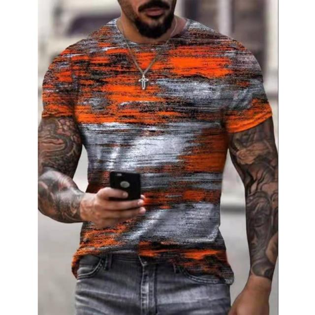 New Oversize Men T Shirt Mosaic Print Men Tops Short Sleeve Casual Loose Clothing