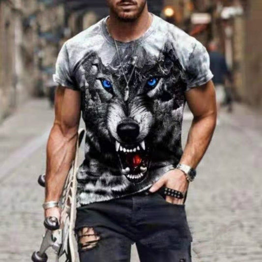 Summer 3D printing Wolf Men T-Shirt Trend Casual Short Sleeve Street Harajuku Style Oversized T-Shirt