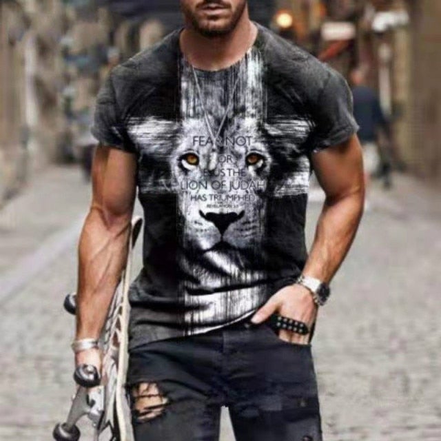 Summer 3D printing Wolf Men T-Shirt Trend Casual Short Sleeve Street Harajuku Style Oversized T-Shirt