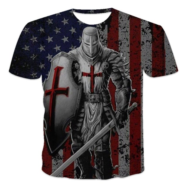 new design Samurai pattern printed T-shirt retro style of  street Short Sleeve