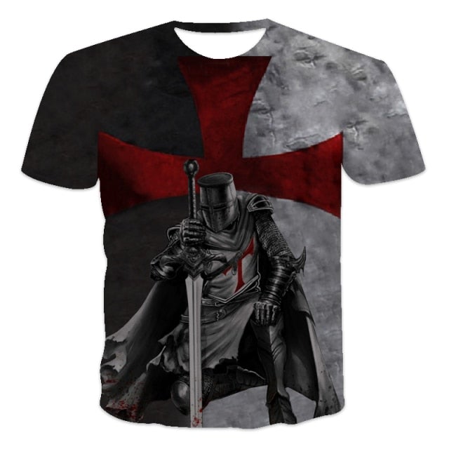 new design Samurai pattern printed T-shirt retro style of  street Short Sleeve