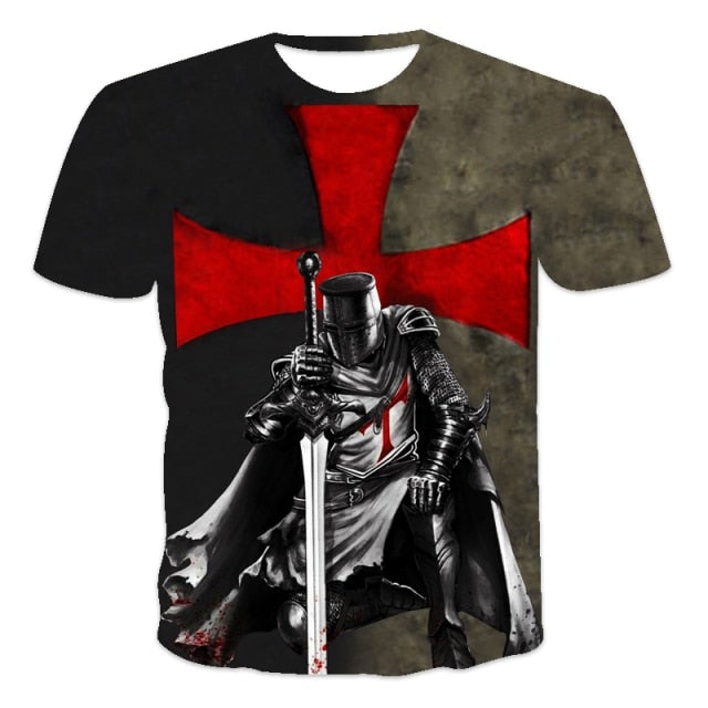 new design Samurai pattern printed T-shirt retro style of  street Short Sleeve