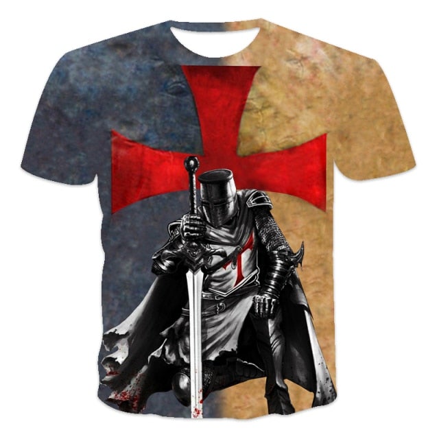 new design Samurai pattern printed T-shirt retro style of  street Short Sleeve