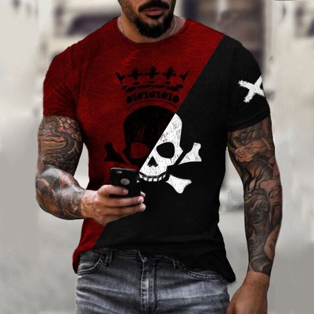 Men 3D Tees Casual Round Neck Short Sleeve  Playing Cards Printing