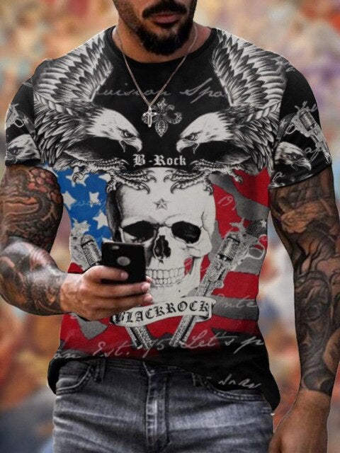 Men 3D Tees Casual Round Neck Short Sleeve  Playing Cards Printing