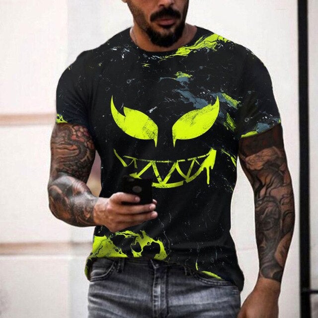 Men 3D Tees Casual Round Neck Short Sleeve  Playing Cards Printing