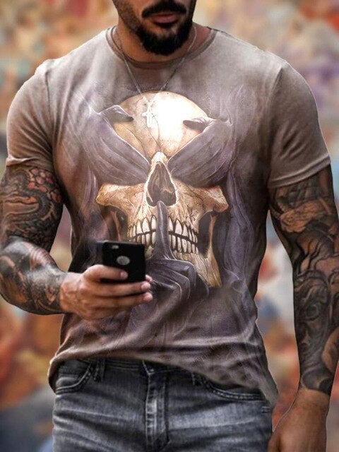 Men 3D Tees Casual Round Neck Short Sleeve  Playing Cards Printing