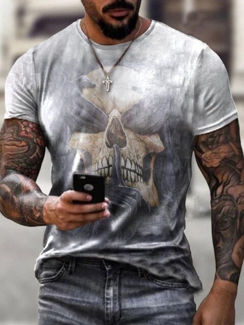 Men 3D Tees Casual Round Neck Short Sleeve  Playing Cards Printing