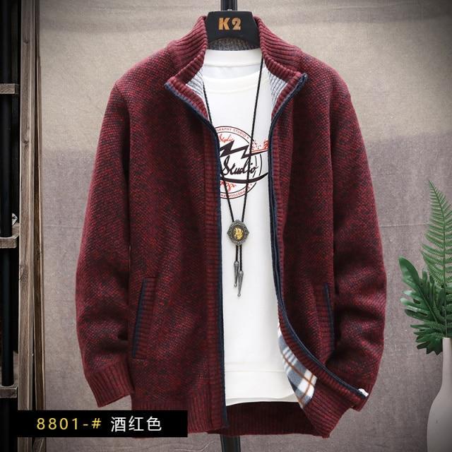 sweater solid color zipper cardigan  fleece catch thick warm collar jacket