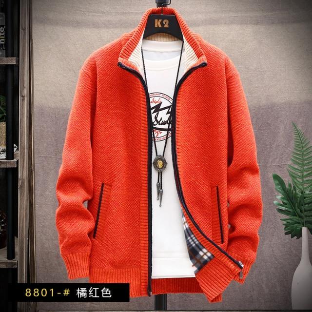 sweater solid color zipper cardigan  fleece catch thick warm collar jacket