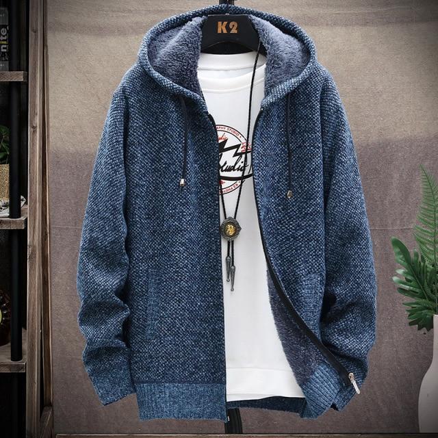 sweater solid color zipper cardigan  fleece catch thick warm collar jacket