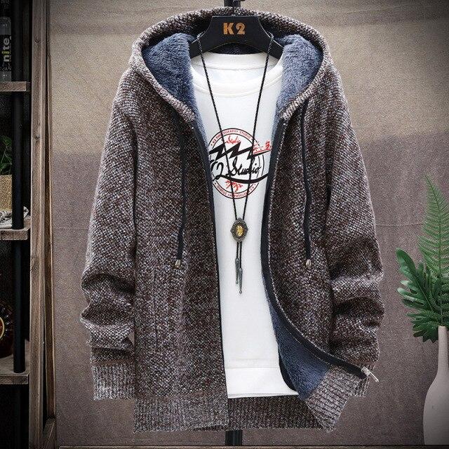 sweater solid color zipper cardigan  fleece catch thick warm collar jacket