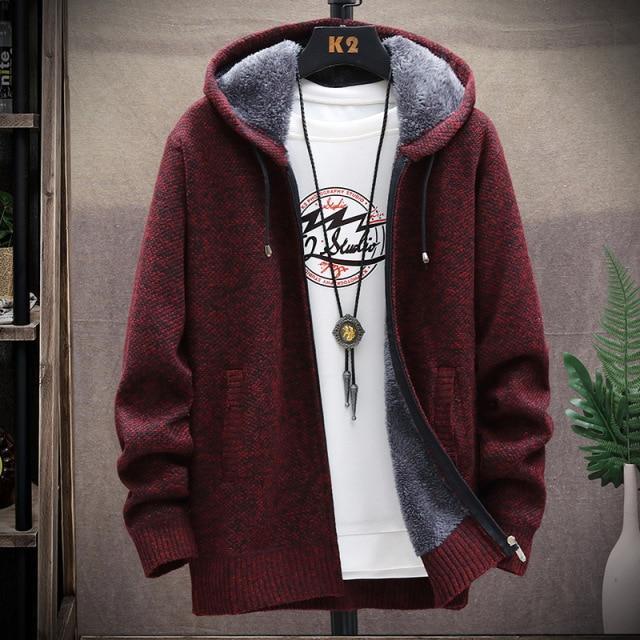 sweater solid color zipper cardigan  fleece catch thick warm collar jacket