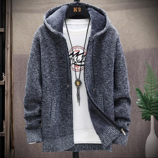 sweater solid color zipper cardigan  fleece catch thick warm collar jacket