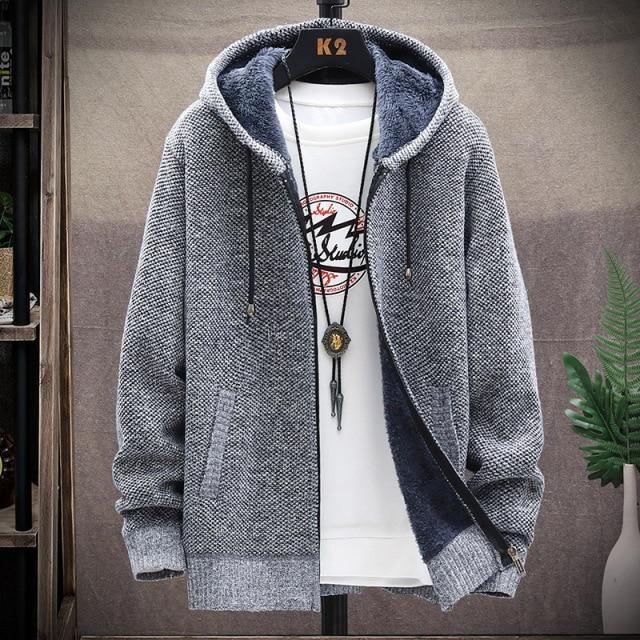 sweater solid color zipper cardigan  fleece catch thick warm collar jacket