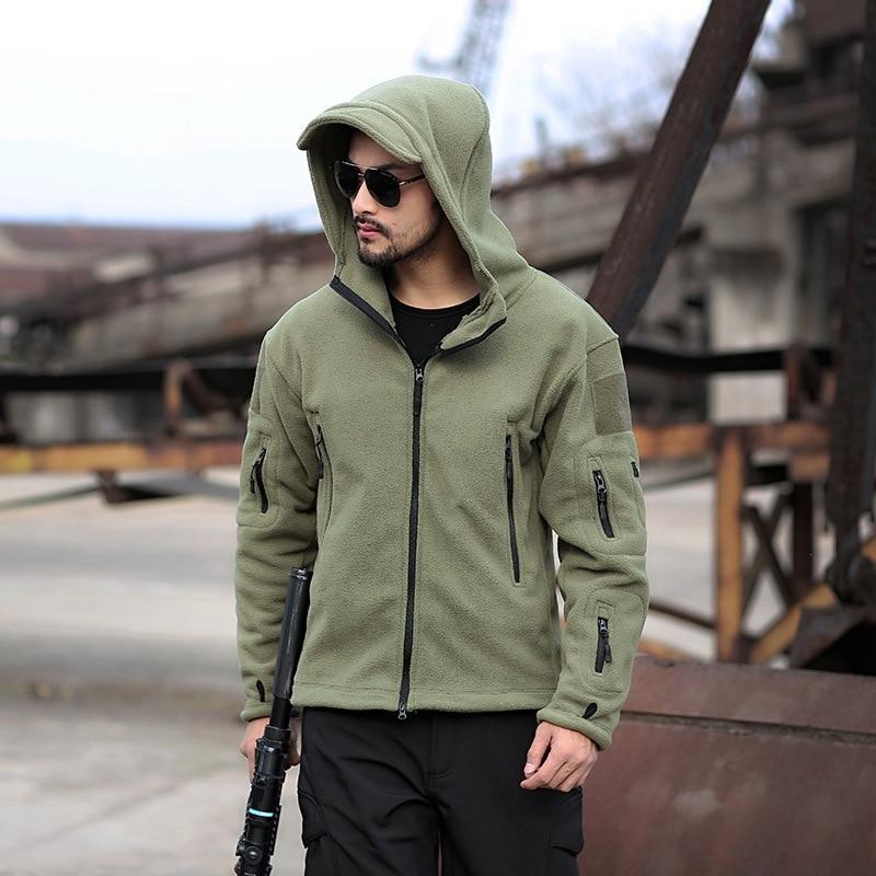 Military Fleece Tactical Jacket Solid Casual Hooded Jacket Army Zipper Coat Outdoor Thermal Ventilation Sports Polar Clothes