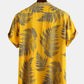 Mens 100% Cotton Leaf Printed Chest Pocket Turn Down Collar Short Sleeve  Shirts