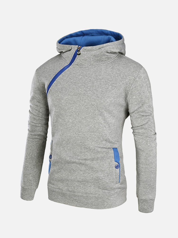 Mens Hoodies Solid Color Side Zipper Thick Casual Sport Hooded Tops SKU715666